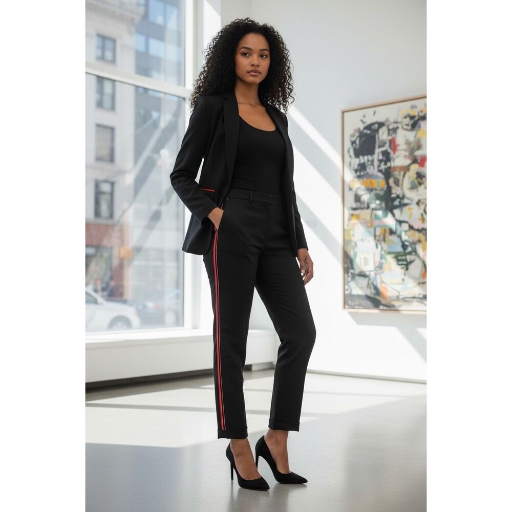 HAIDER ACKERMANN CLASSIC CALDER TROUSERS in BLACK with Emb Red NWT Size 34/4